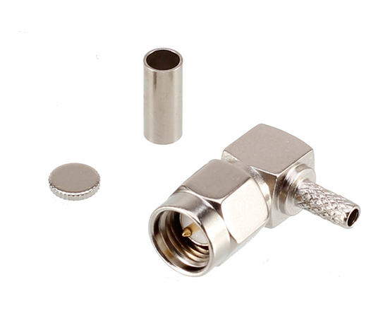 SMA(公)弯式插头(镀镍)，适用线缆：RG316 RG174 LMR100 ，频率：DC~6GHz}