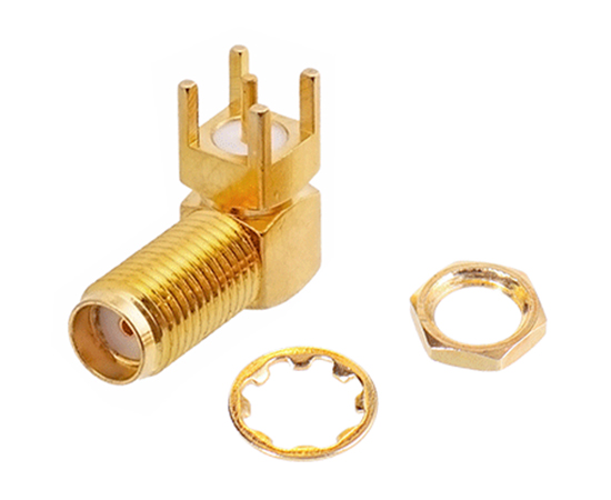 SMA(母)弯式PCB板插座，频率：DC~6GHz，牙长：11mm}