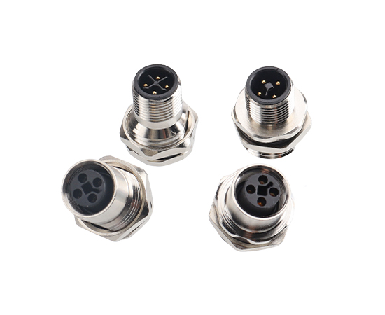 M12板前安装针型插座 电源型 焊接式}